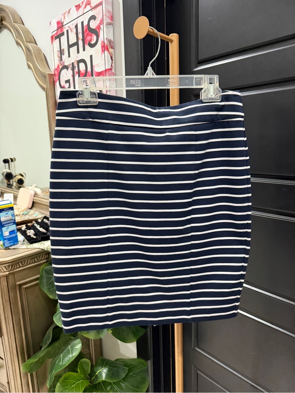 Michael Kors Navy and White Striped Pencil Skirt